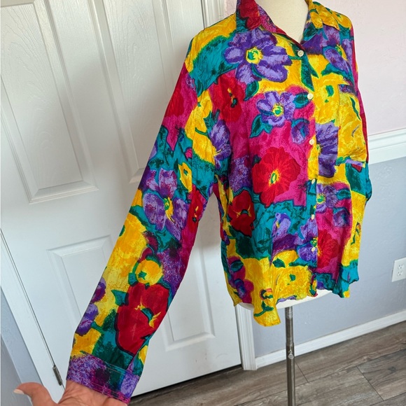 Vintage XPL XPLOSIF Women’s Long Sleeve Floral Blouse Size Medium 100% Silk - Picture 7 of 15